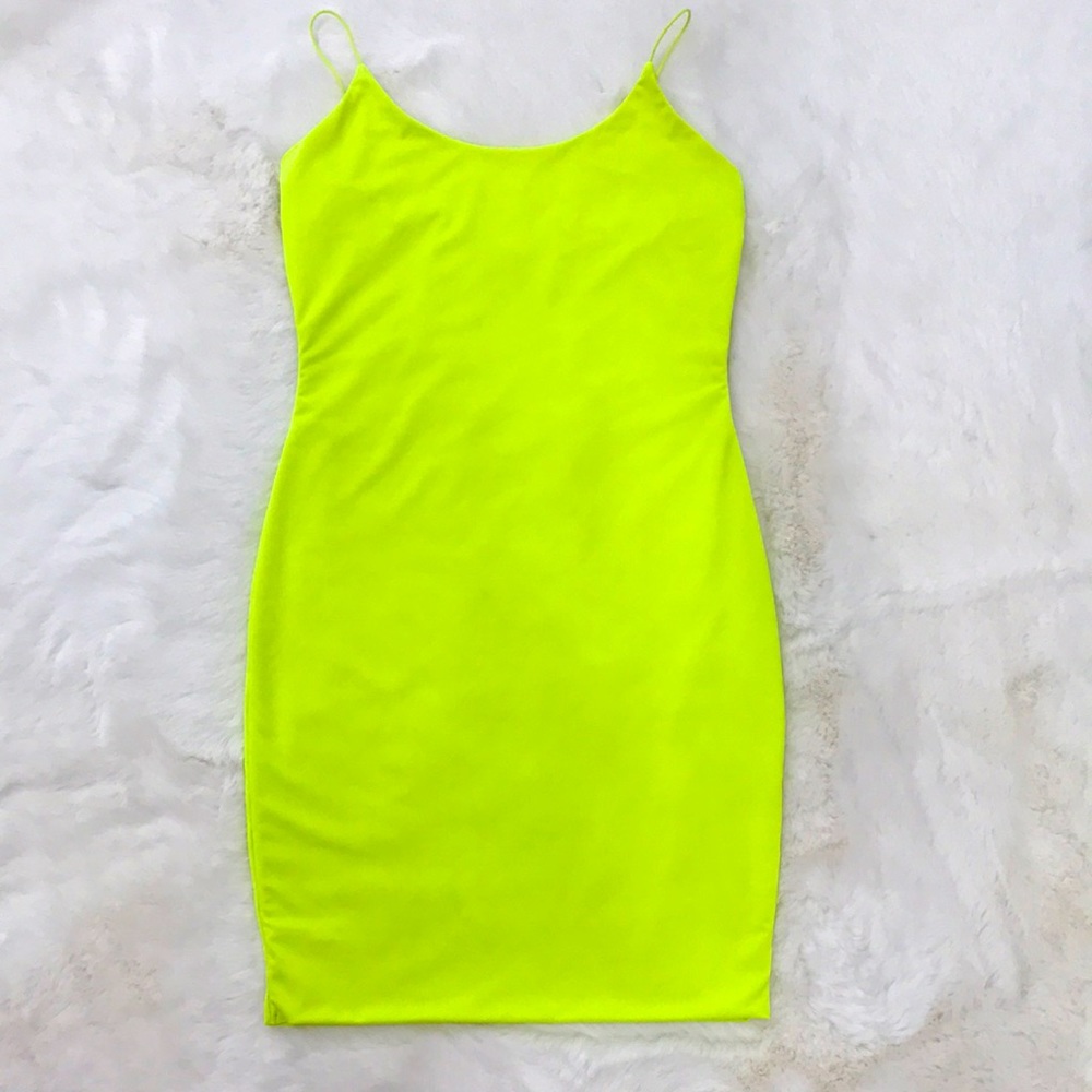 Tresser 80’s Neon Yellow Double Layer Mini Bodycon Dress Costume Halloween Sz S